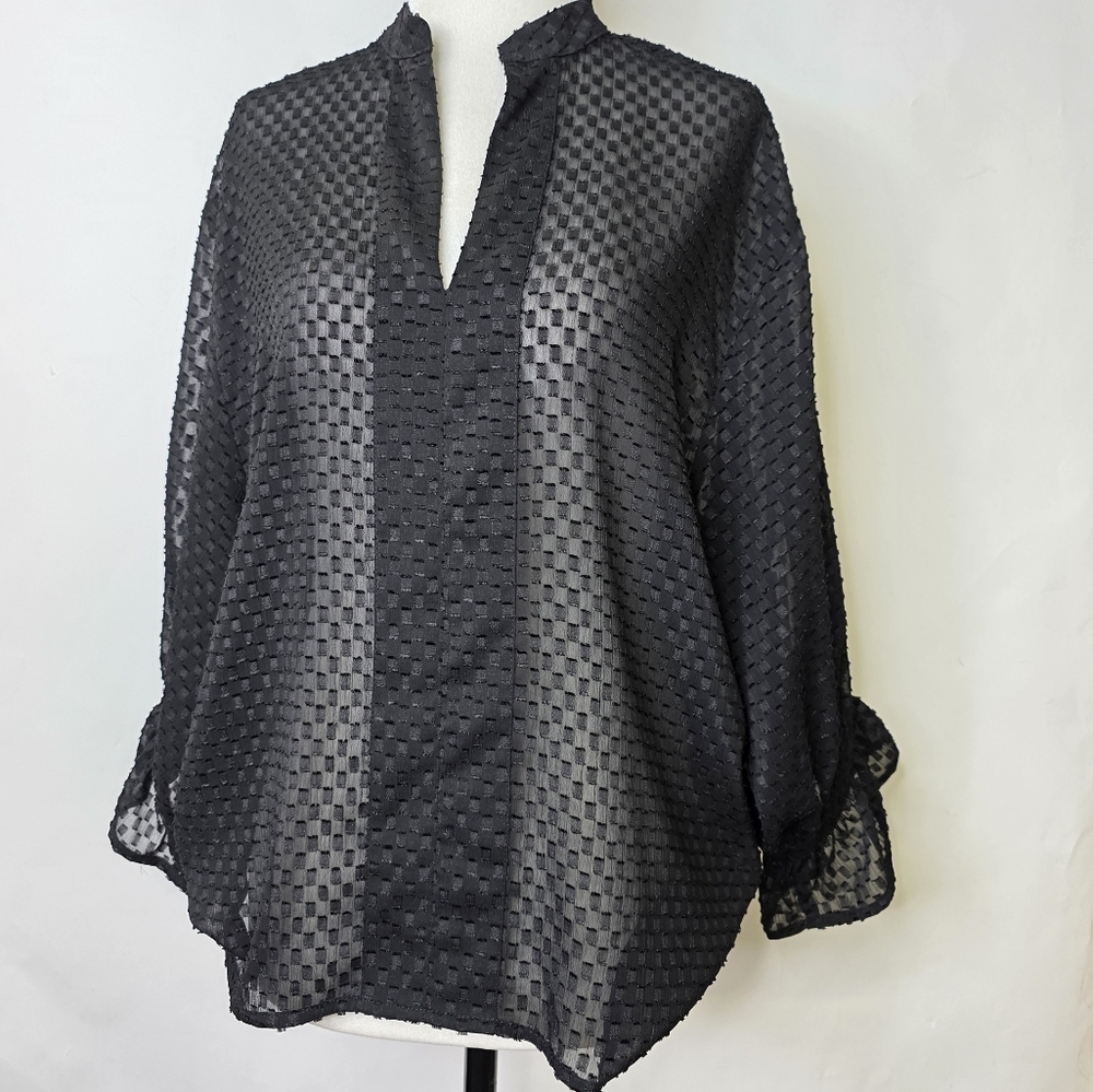 Soaked in Luxury oversized textured long sleeves V neck Blouse